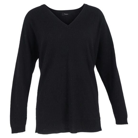 Theory V-Neck Sweater in Black Cashmere - Picture 1 of 6